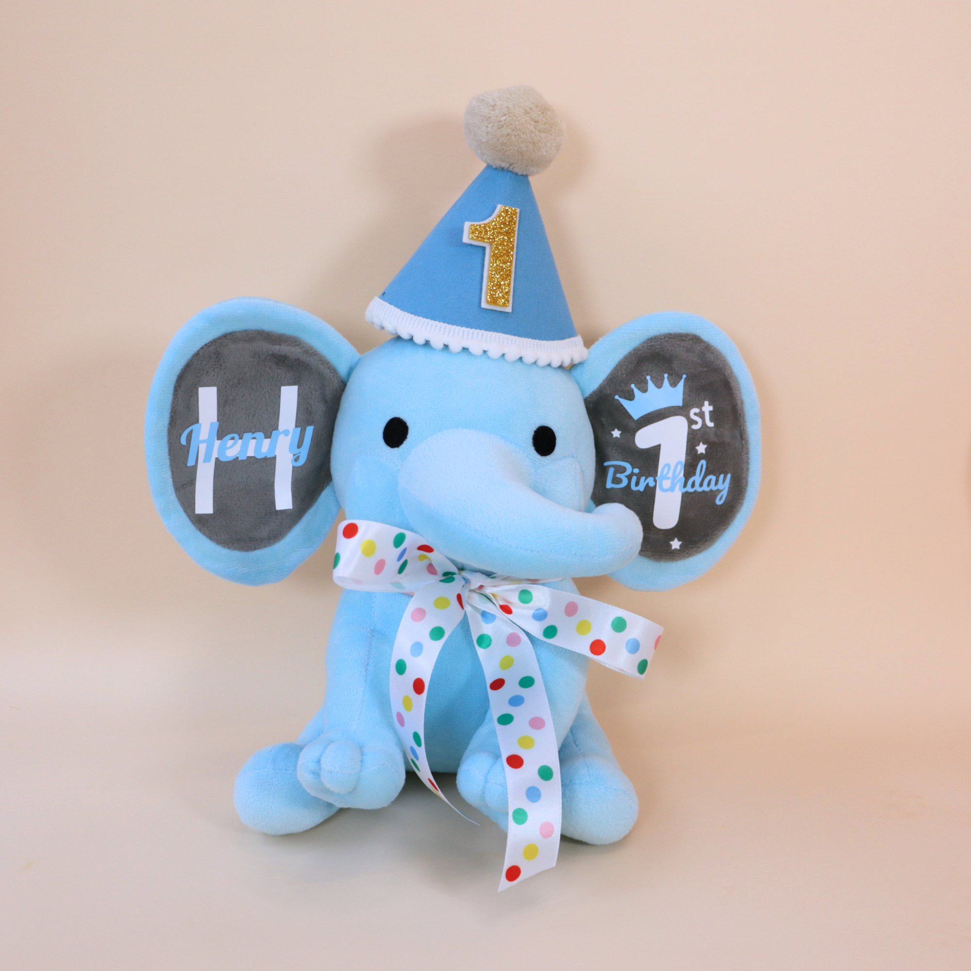 Personalized 1st Birthday Plush Elephant