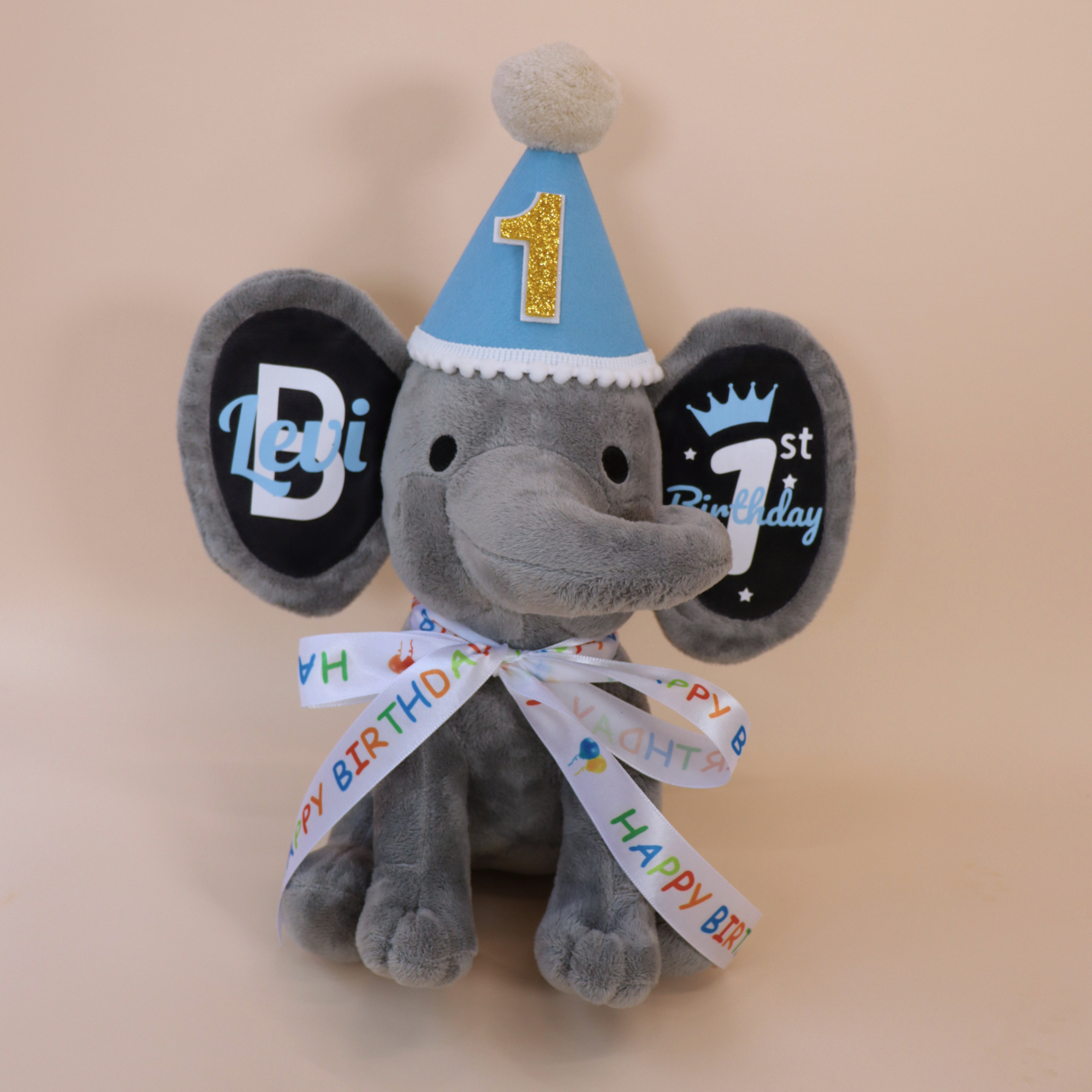 Personalized 1st Birthday Plush Elephant