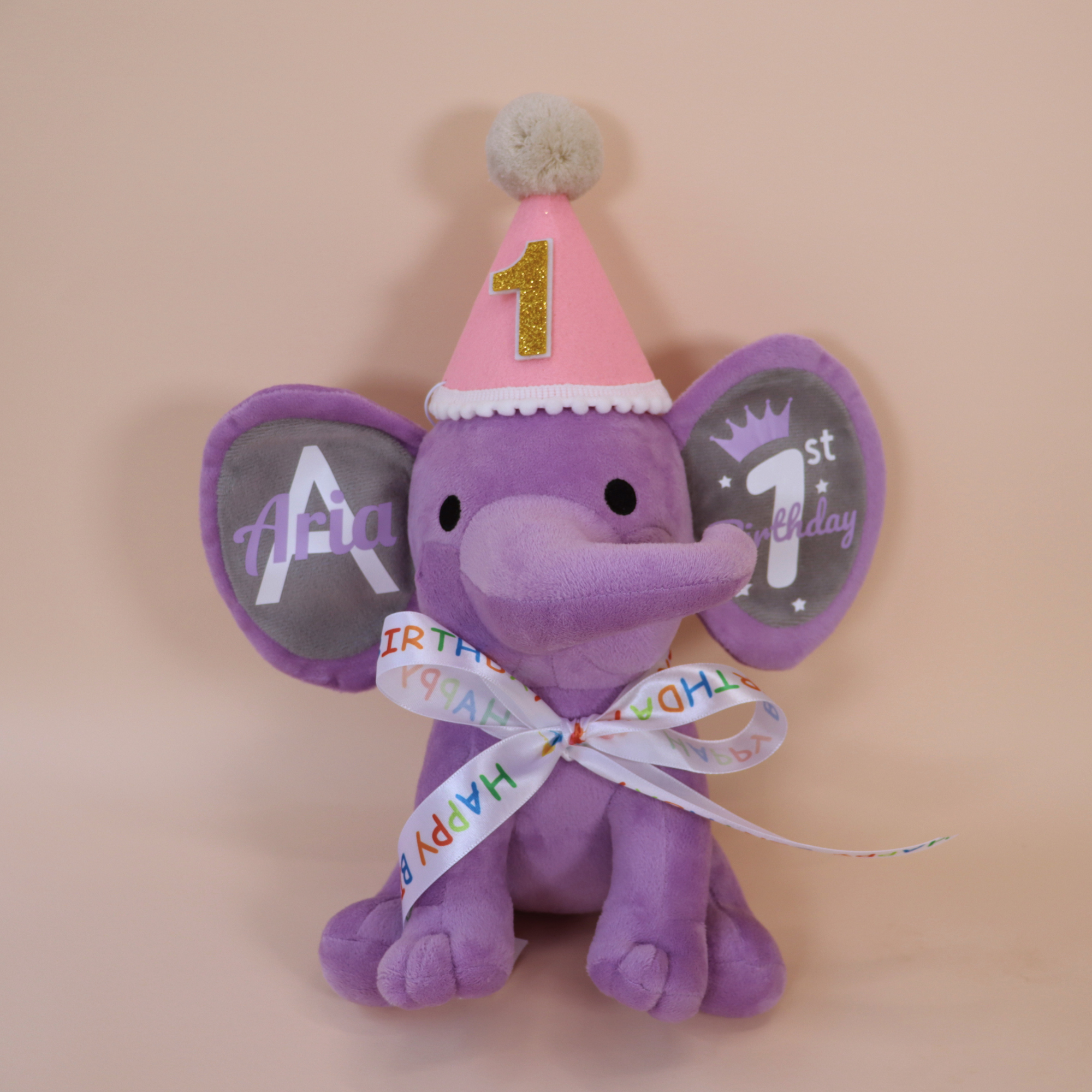 Personalized 1st Birthday Plush Elephant
