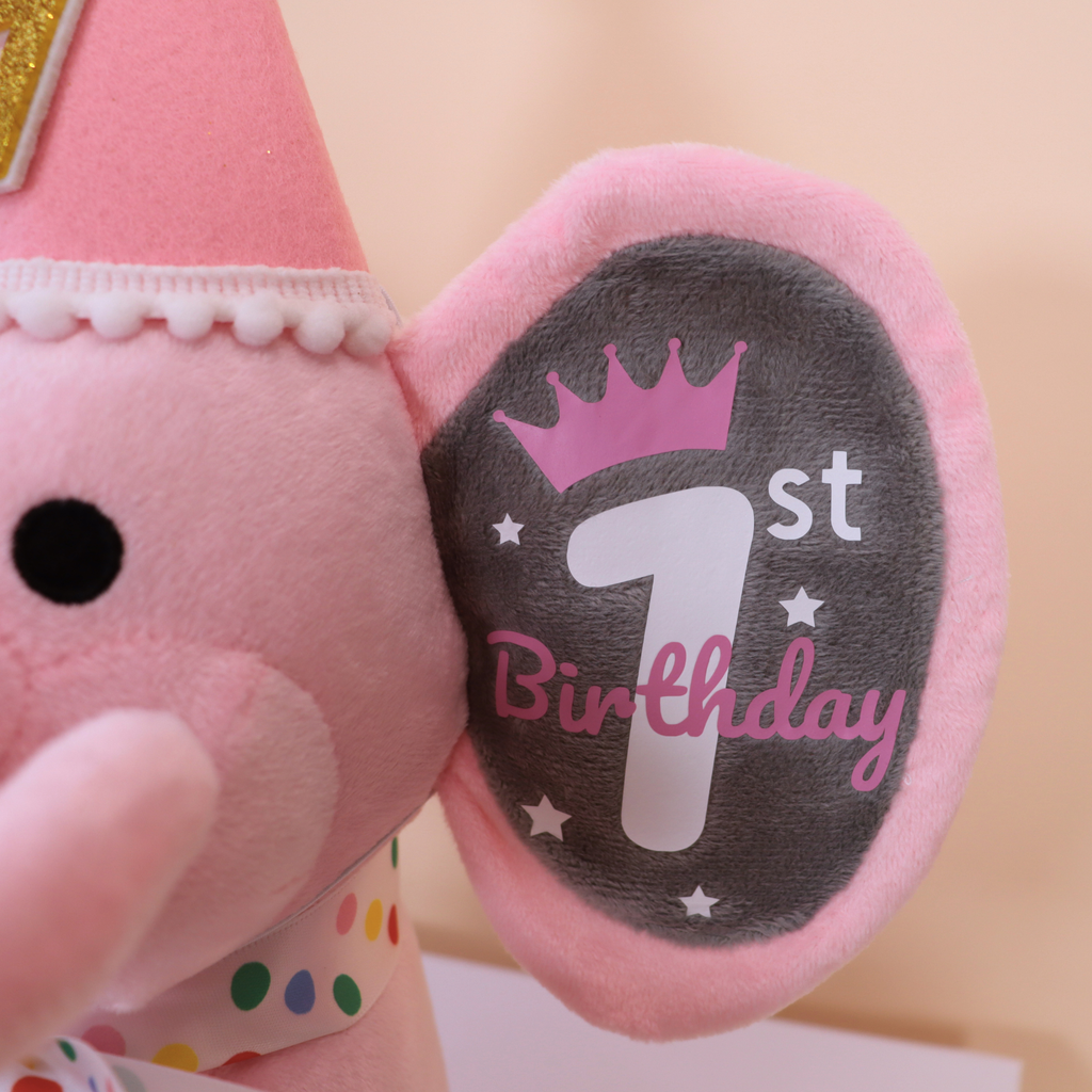 Personalized 1st Birthday Plush Elephant
