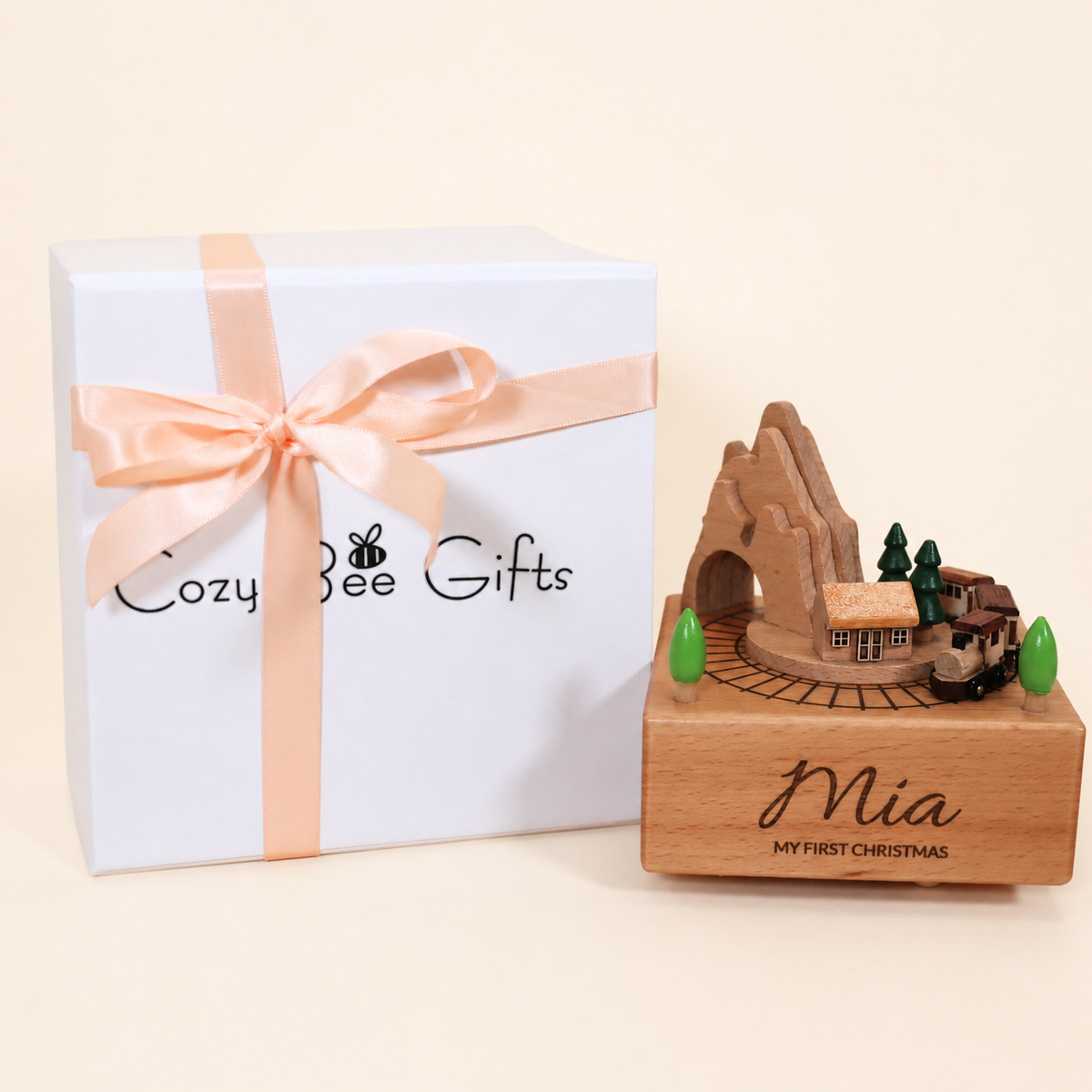 Personalized Wooden Train Music Box