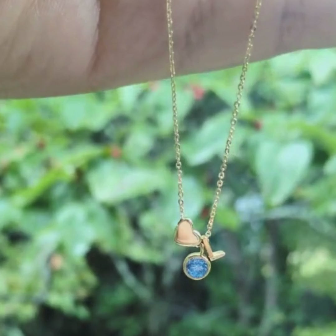 Children Birthstone Initial Necklace -18K Gold Plated on S925 Silver